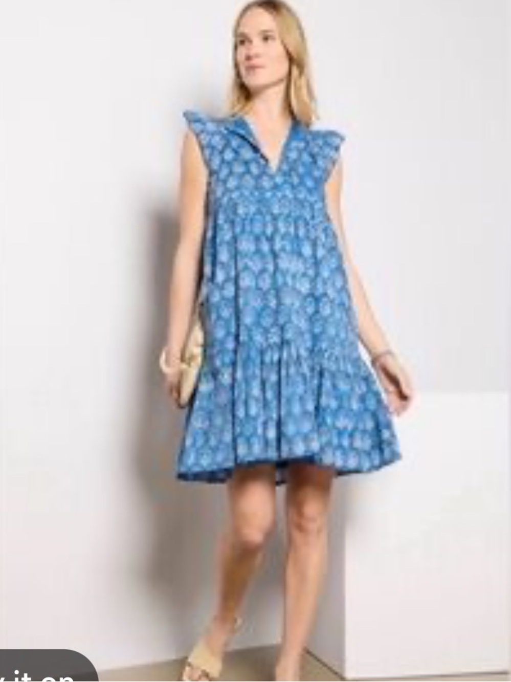 Emerson Fry Love, Thomas Blue & White Block Printed Floral Organic Cotton Dress